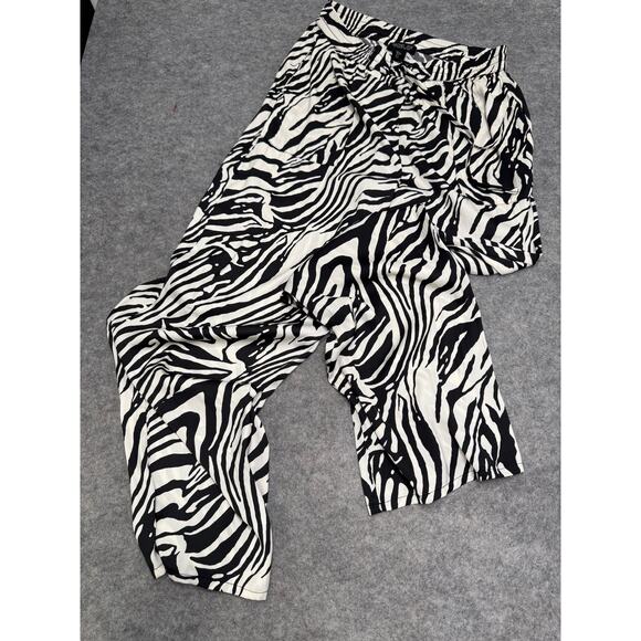 Rachel Zoe Wide Leg Bold Animal Print Pants Small Black Ivory Womens Pull On - Picture 1 of 10